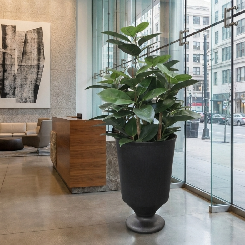 Vibrato Urn Planter with Rubber Plant